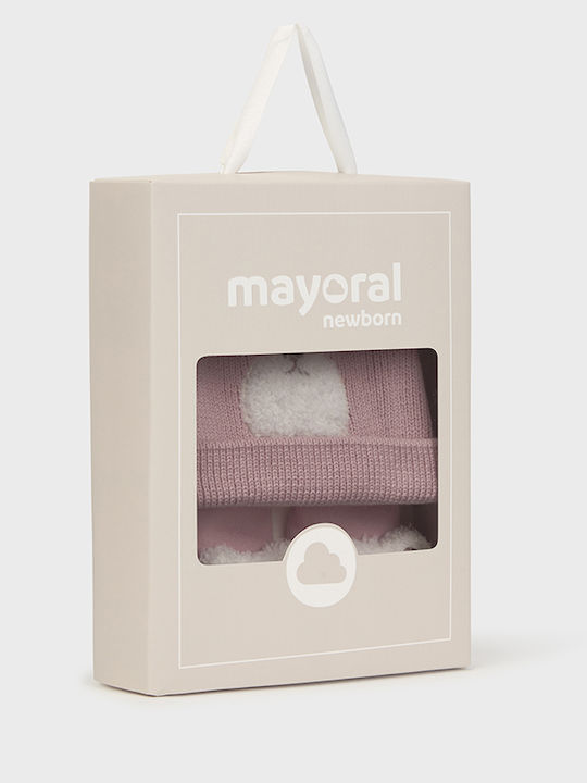 Kids Beanie Set with Socks Knitted Pink for Newborn