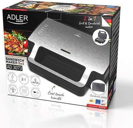 Adler Τοστιέρα με Αποσπώμενες Πλάκες για 2 Τοστ 1000W Inox