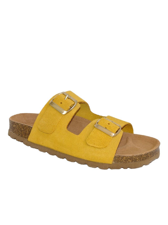 Flivver Leather Women's Flat Sandals Anatomic Flatforms in Yellow Color