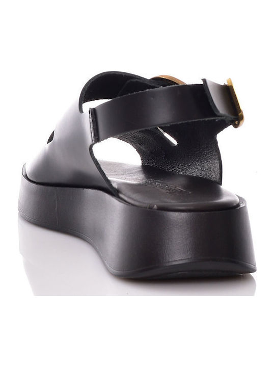 Δερμάτινα Γυναικεία Σανδάλια Flatforms Μαύρα