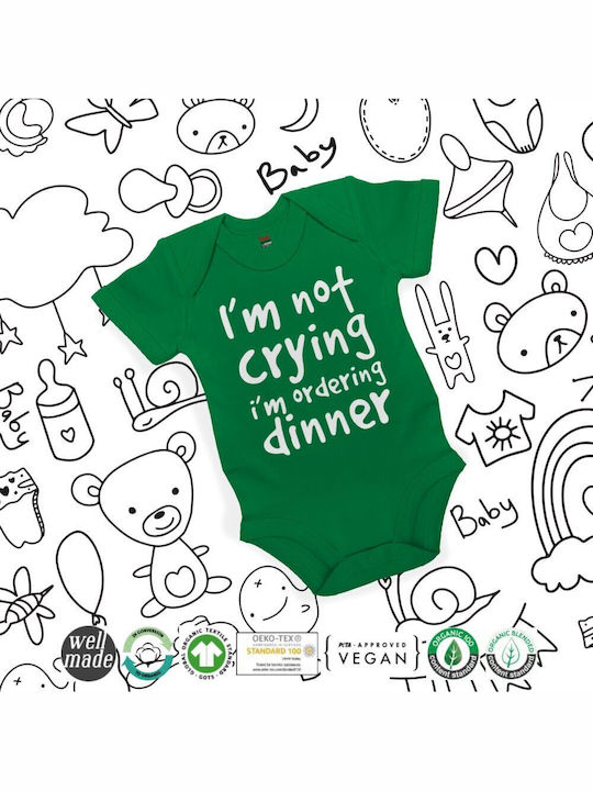 Koupakoupa I'm Not Crying I'm Ordering Dinner Baby Bodysuit Underwear Short-Sleeved green