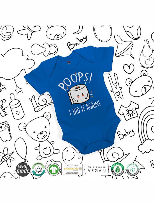 Koupakoupa Poops!...i Did It Again Baby Bodysuit Underwear Short-Sleeved Cobalt Blue