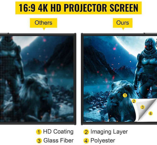 Vevor Οθόνη Προβολής Projector Δαπέδου με Λόγο Εικόνας 16:9 200x113cm / 90"