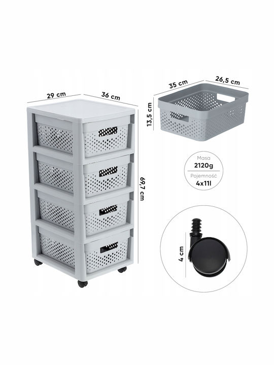 Curver Rafturi de baie Raft Baie Plastic cu 4 Rafturi 30x36x69cm Gri