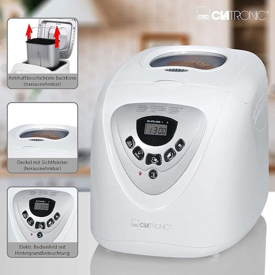 Clatronic BBA 3505 Bread Maker 600W with Container Capacity 1000gr and 12 Baking Programs
