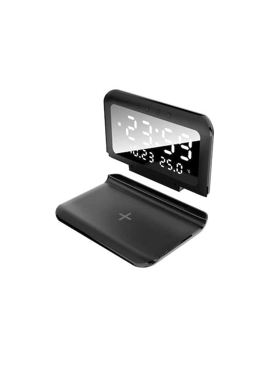 Ceas De Masă Digital Led Cu Ceas Deșteptător Și Încărcare Wireless Negru
