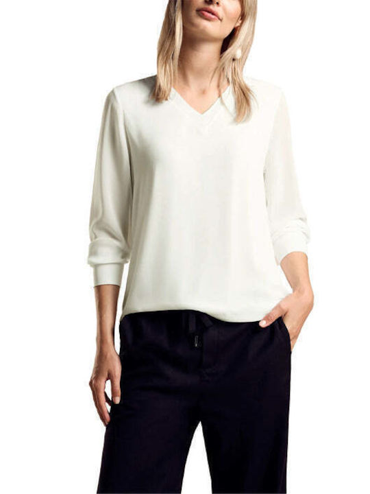 Street One Women's Blouse Long Sleeve with V Neckline White