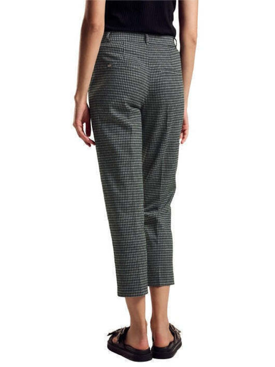 Street One Women's Fabric Trousers Checked Green