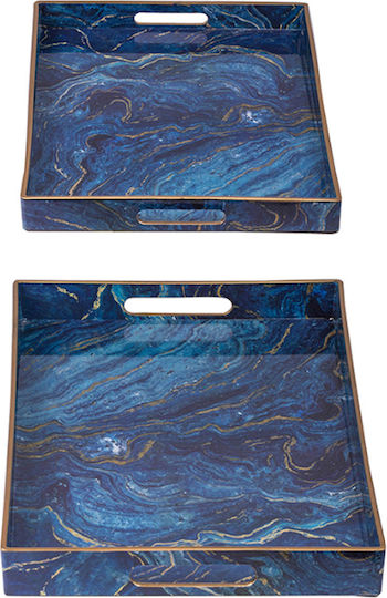 Artekko Serviertablett PP Blau 48x35cm Kunststoff Rechteckig Serviertablett mit Griffen in Blau Farbe 48x48x4.3cm 44043 2Stück