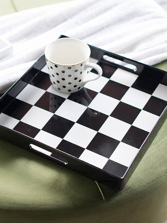 Artekko Tray for Serving PP 35cm Plastic Square Serving Tray with Handles in Black Color 35x35x4cm 44280 2pcs