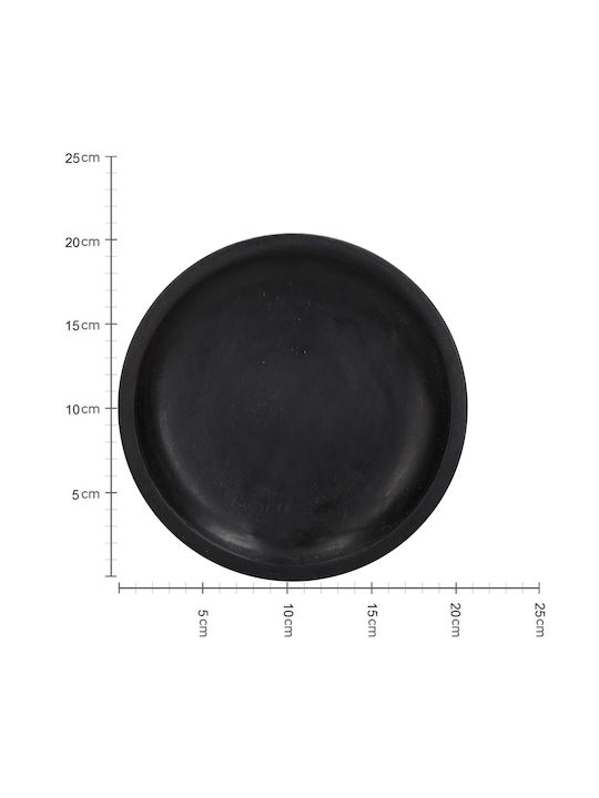 ArteLibre Wooden Round Serving Tray with Handles in Black Color 20.3x20.3x2.5cm 05150076 1pcs
