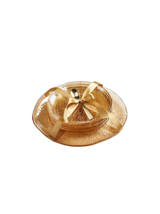 Cryspo Trio Lovizna Amber Plate Desert Glass Gold with Diameter 22cm 7pcs