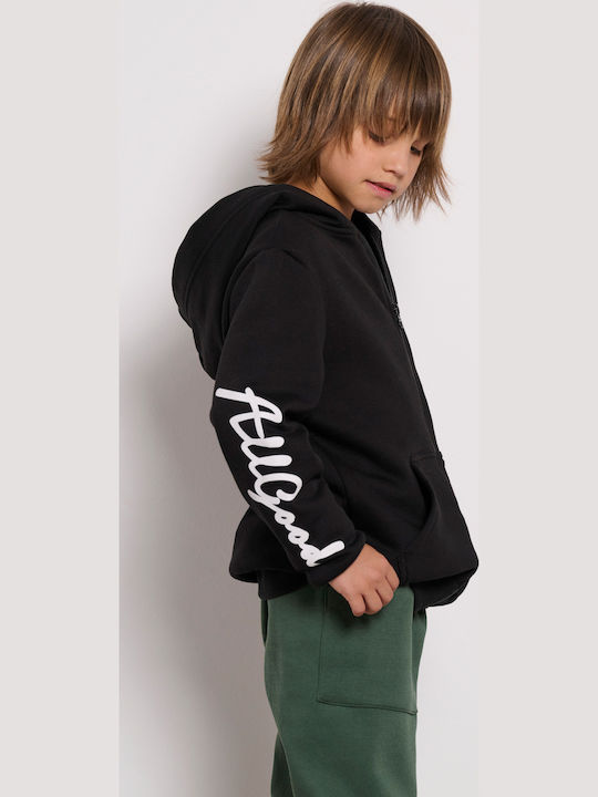 Athletic Kids Cardigan Cotton with Hood Black All Good Minime