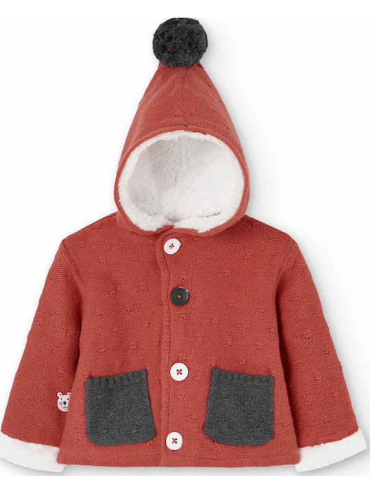 Kinderstrickjacke Gestrickt mit Kapuze Terrakotta