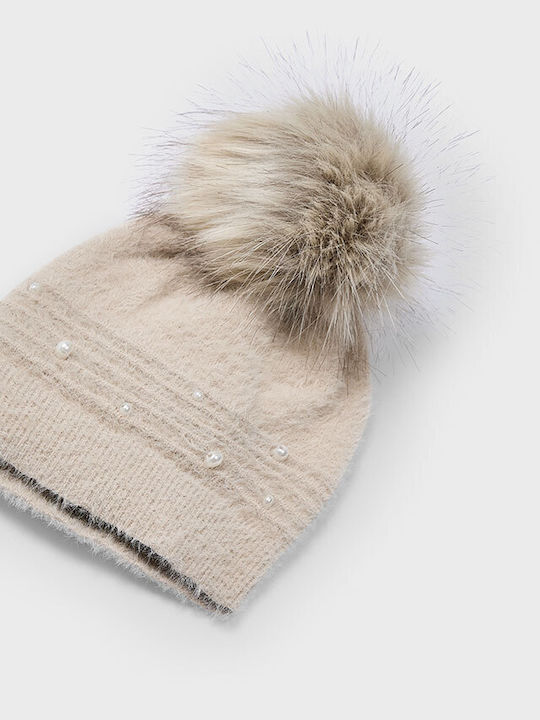Kids Beanie Set with Scarf Knitted Beige