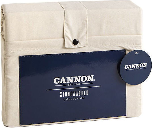 Cannon Bettwäsche-Set Überdoppel mit Gummiband 160x200+35cm. Stonewashed Cream 4Stück