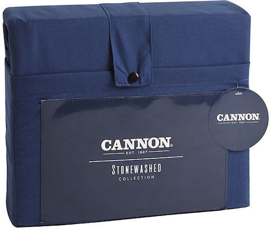 Cannon Bettwäsche-Set Überdoppel mit Gummiband 160x200+35cm. Stonewashed Navy Peony 4Stück