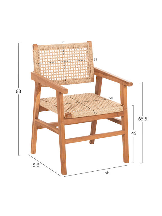 Bjorn Dining Room Wooden Armchair Natural-rope 56x56x83cm