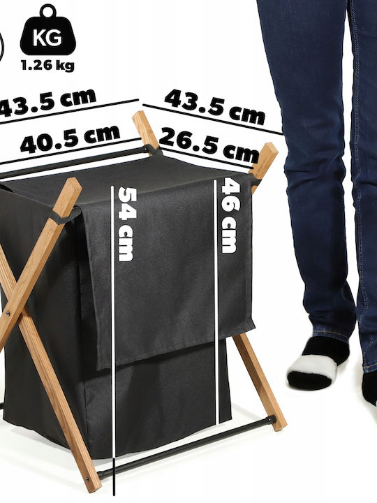 Kadax Coș De Rufe Din Lemn 39lt Cu Capac Negru