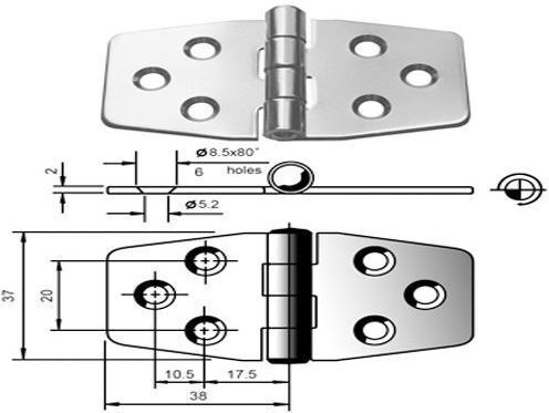 Eval Hinge Boat Deck Flat Inox 75x40mm