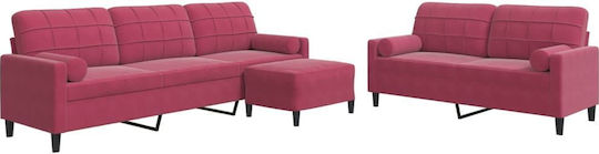 Living Room Furniture Set 3-Seater & 2-Seater & Stool Red