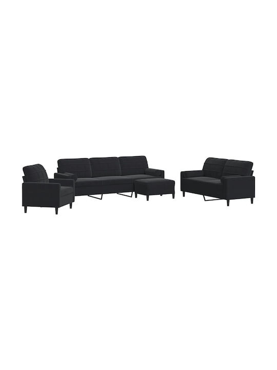 Living Room Furniture Set 3-Seater & 2-Seater & Armchair Black