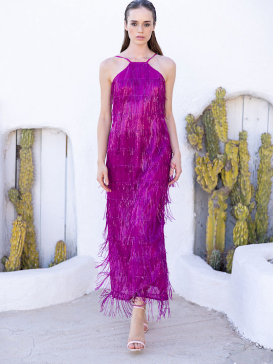 Long Fringe Dress Fuchsia