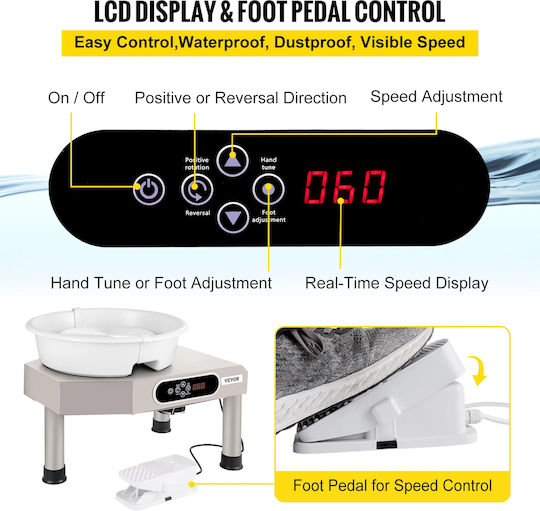 Electric Potter's Wheel Vevor Llv35 Foot Pedal 350w Lcd Display