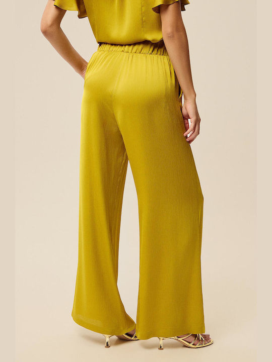 Bill Cost Women's High-waisted Fabric Trousers with Elastic Yellow