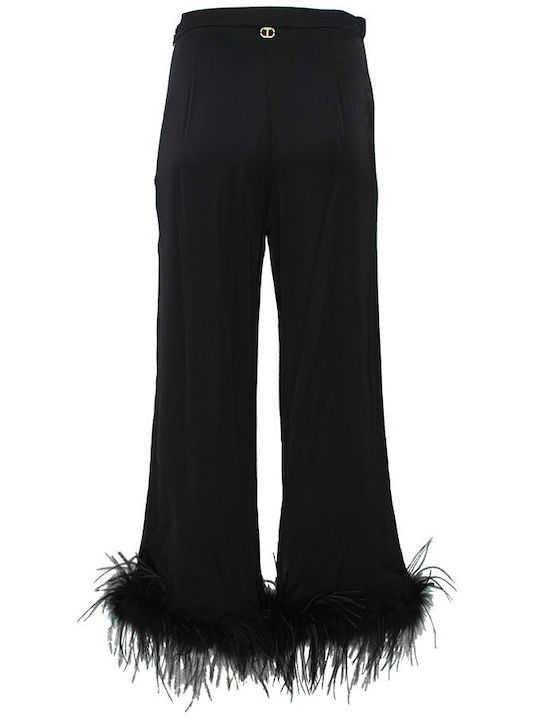 Women's High-waisted Fabric Capri Trousers Flared Black