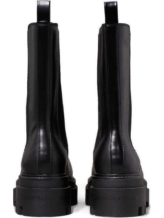 Leather Women's Chelsea Boots with Medium Heel Black