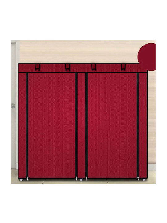 Dulap pentru pantofi din material textil dublu, 10 rafturi, 120x118x30cm, roșu