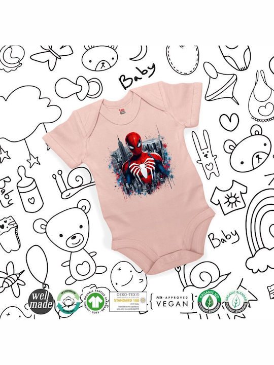 Koupakoupa Spiderman City Baby Bodysuit Short-Sleeved Pink Powder