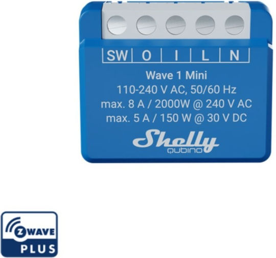 Shelly Qubino Wave 1 Mini Smart Switch 1 Καναλιού Wi-Fi, Z-Wave & RF 8A (με Ουδέτερο)