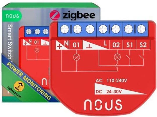 Nous Интелигентен Превключвател 2 Канала ZigBee 10A