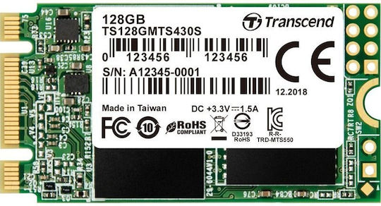 Transcend 430S SSD 128GB τύπου M.2 με σύνδεση SATA III TS128GMTS430S