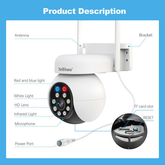 Sricam SH052B IP Κάμερα Παρακολούθησης Wi-Fi Full HD+ 5MP Αδιάβροχη με Μικρόφωνο και Φακό 4mm