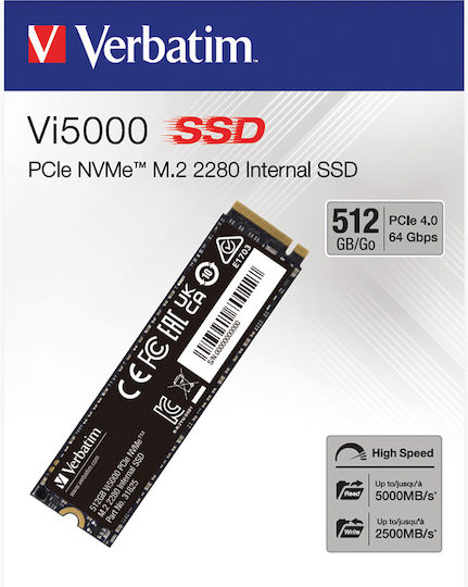 Verbatim Vi5000 SSD 512GB τύπου M.2 με σύνδεση PCI Express 4.0 31825