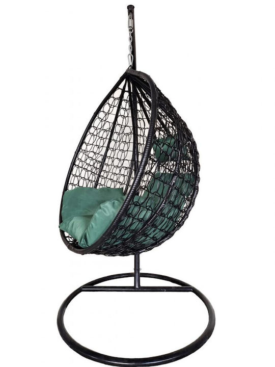 Linea Κρεμαστή Κούνια Φωλιά με Μαξιλάρι Rattan Μαύρη Αντοχής έως 100kg Μ115xΠ68xΥ108cm