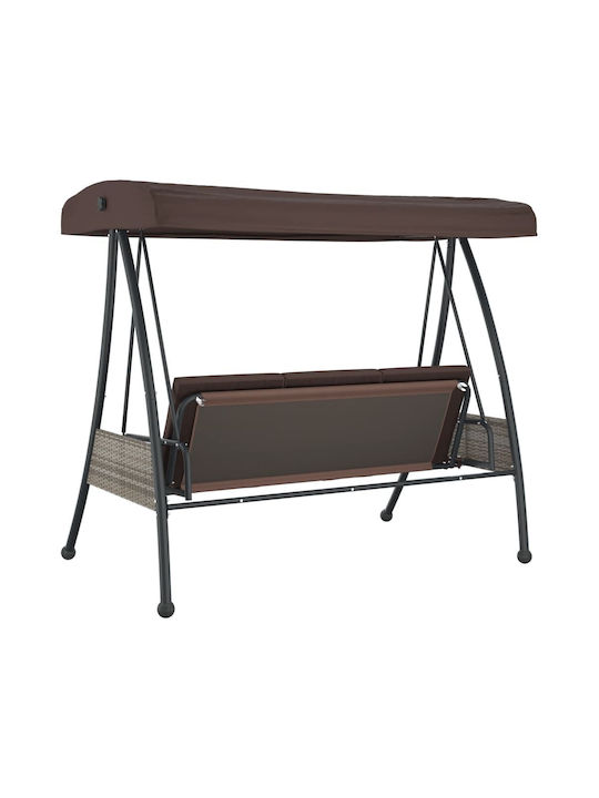 Leagăn cu bază și pernă 3 Locuri Metal Maro Rezistență până la 250kg L198xL123xH205cm