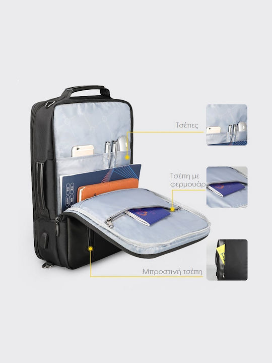 Tigernu T-B3639 Αδιάβροχη Τσάντα Πλάτης για Laptop με Θύρα USB σε Μαύρο χρώμα