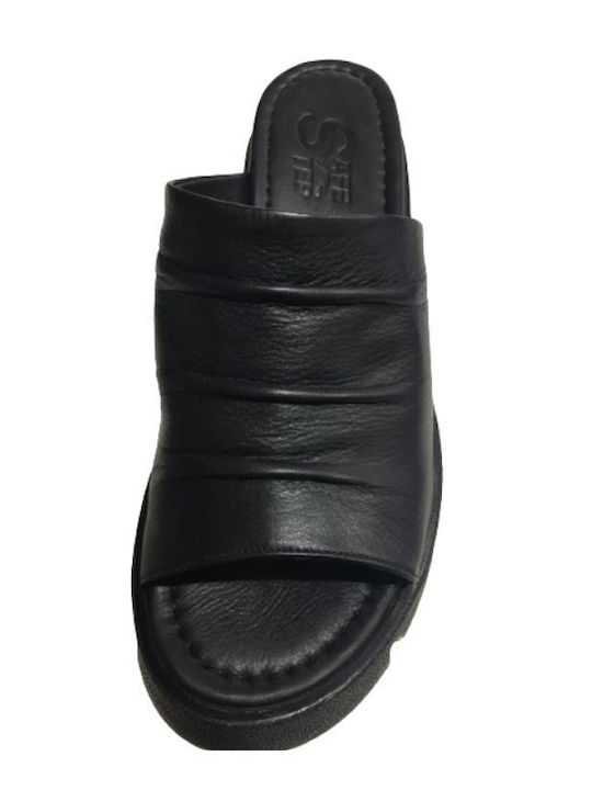 Platforme din piele neagră pentru femei Safe Step