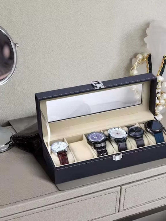Storage Box for 6 Watches Eco Leather Elegant Design Black