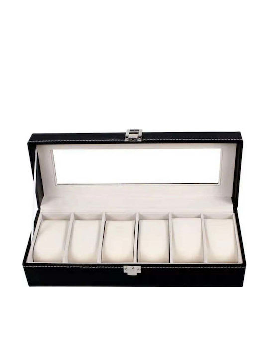Storage Box for 6 Watches Eco Leather Elegant Design Black