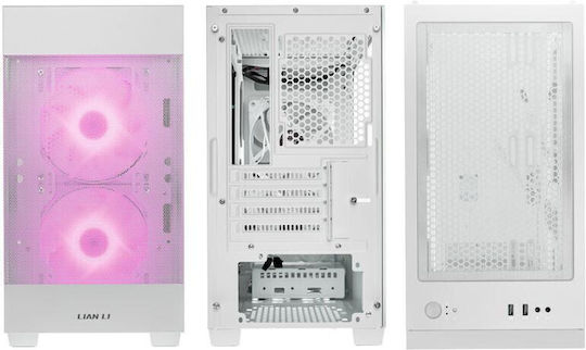 Lian Li 205M Mesh Gaming Mini Tower Κουτί Υπολογιστή με Πλαϊνό Παράθυρο Snow