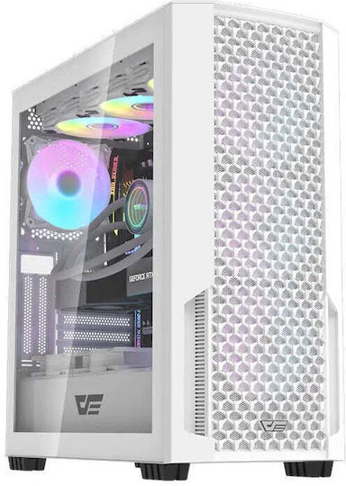 Darkflash DF2100 Gaming Midi Tower Κουτί Υπολογιστή με Πλαϊνό Παράθυρο και RGB Φωτισμό Λευκό
