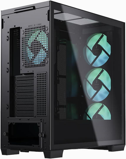 C1 Gaming Midi Tower Computer Case with Side Window and RGB Lighting Black