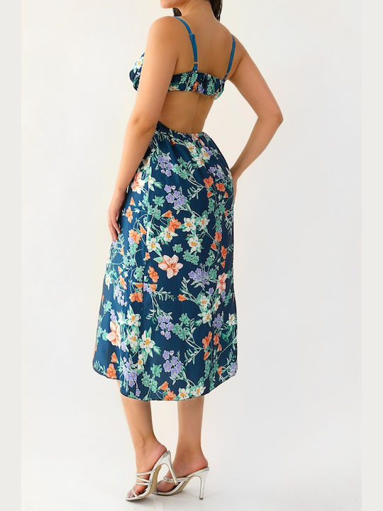 Irene Blue Midi Floral Cut Out Dress