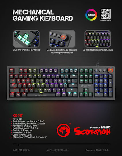 Marvo KG917 Gaming Mechanical Keyboard with Outemu Blue Switches and RGB Lighting (English US)
