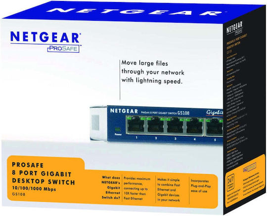 NetGear GS108GE Unmanaged L2 Switch with 8 Gigabit (1Gbps) Ethernet Ports